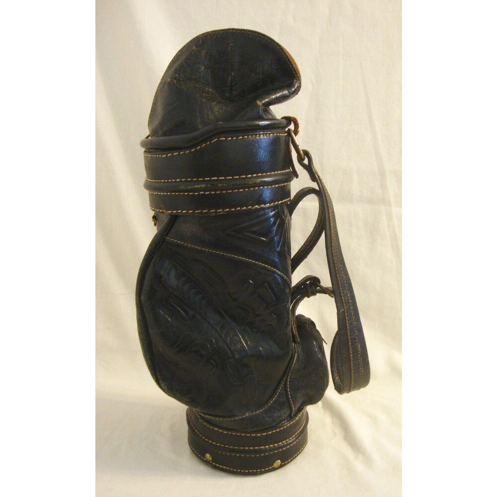 Vintage Leather Small GOLF CLUB BAG Hand Tooled Wine Bottle Golfer Gift Decor